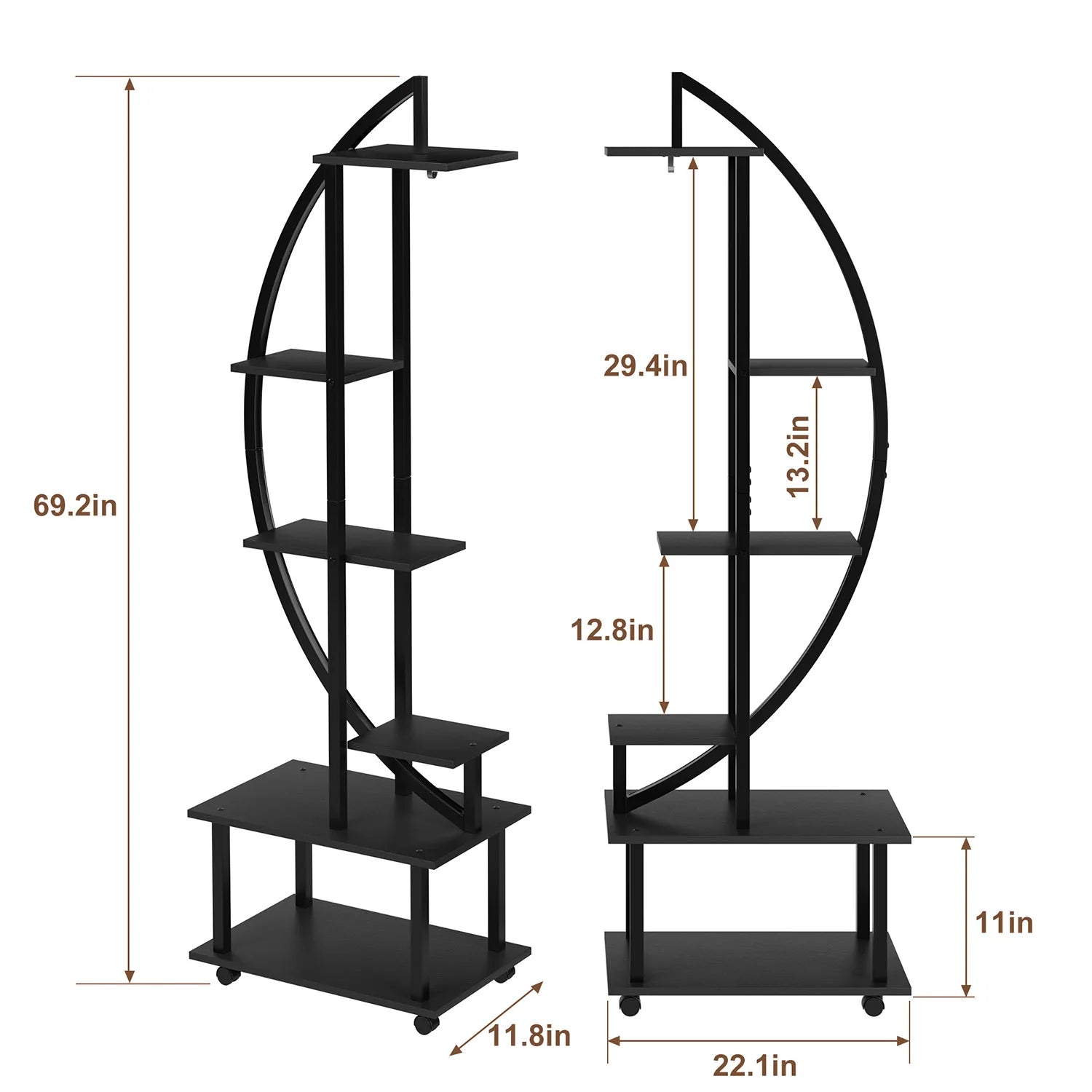 Étagère demi-lune 6 niveaux – Détail tablettes et structure | VerdeForm