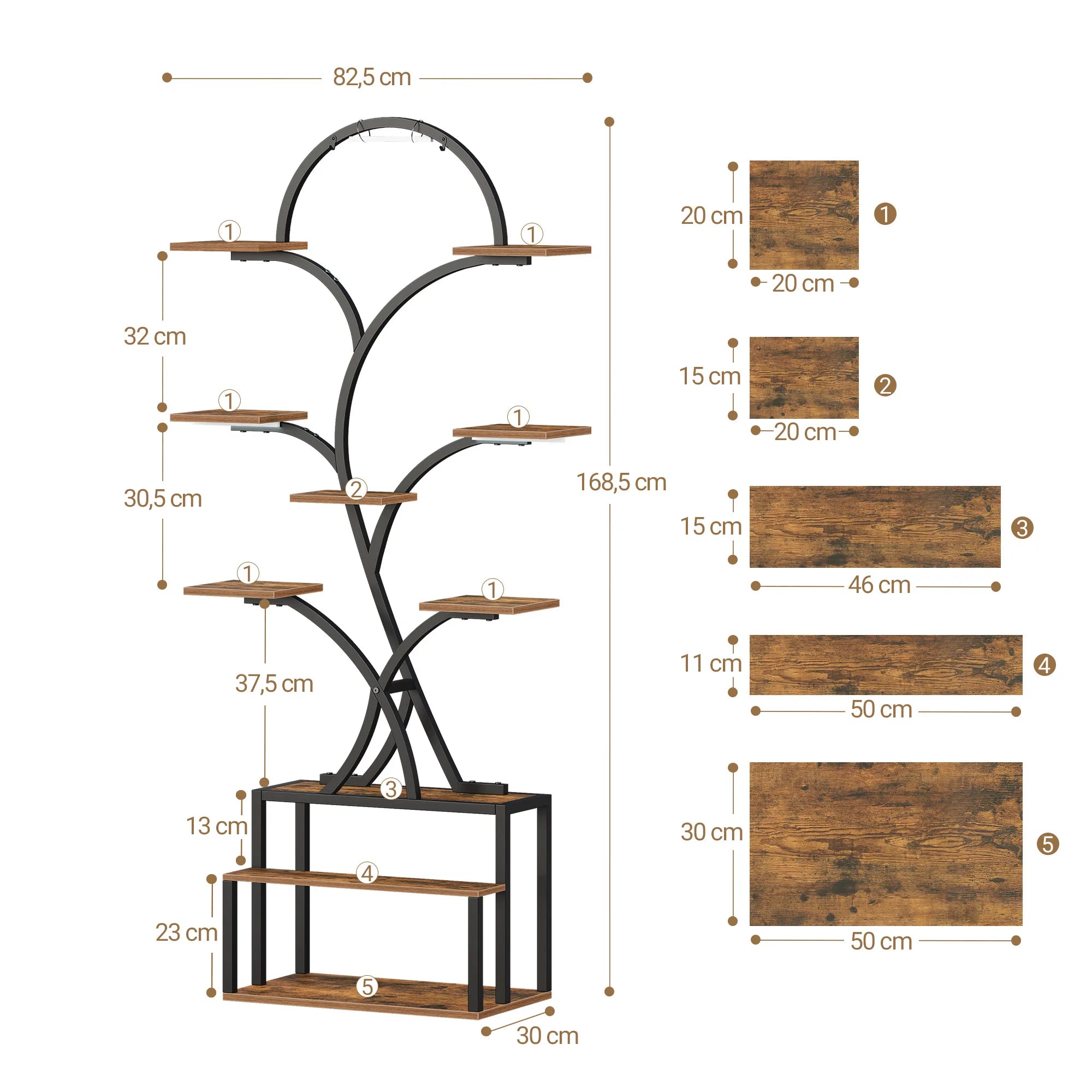 Étagère bois métal 10 niveaux – Détail structure et éclairage | VerdeForm