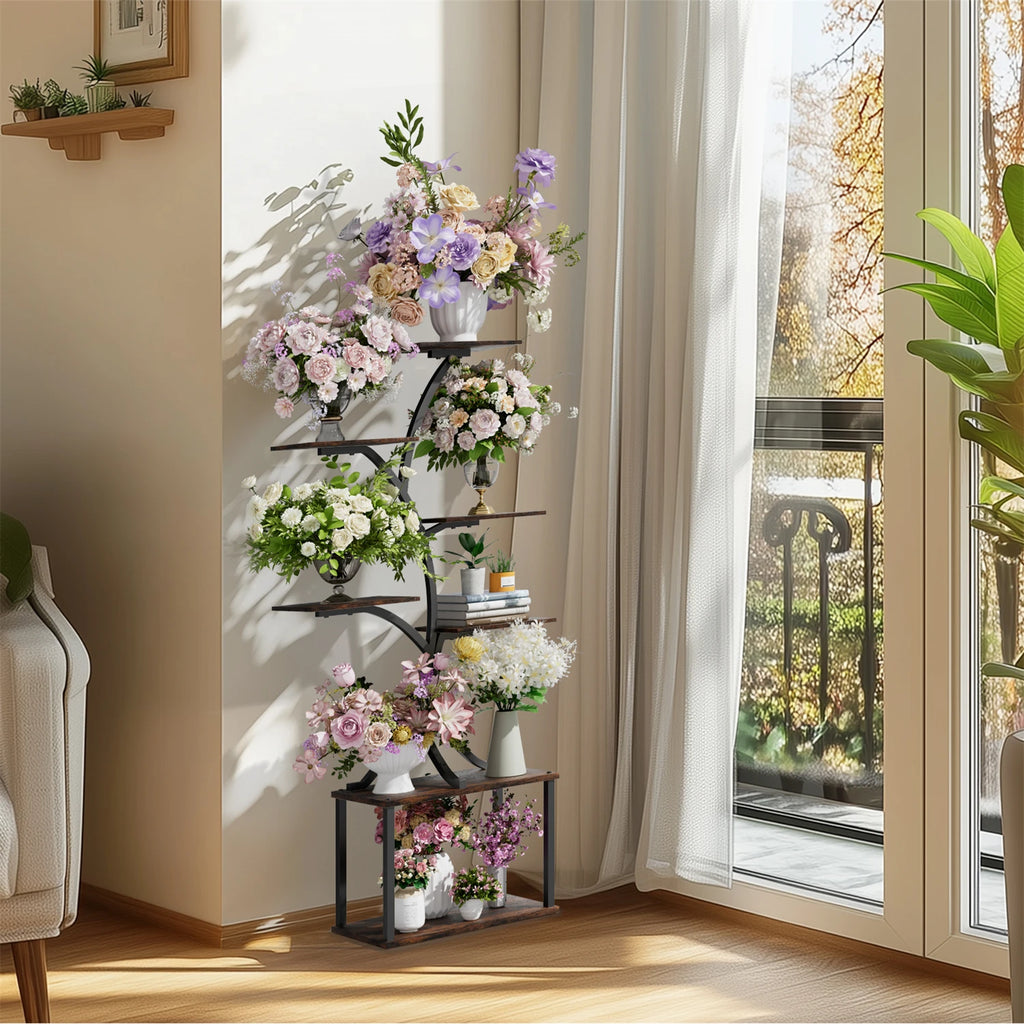 Étagère arbre métal avec lumières LED – Vue de côté | VerdeForm
