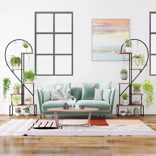 Étagère à plantes en métal en forme de cœur – 6 niveaux, 12 tablettes et 6 crochets