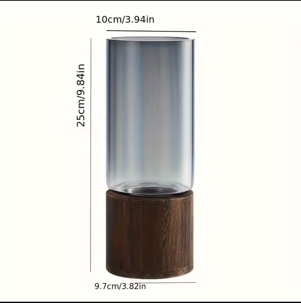 Vase en Verre & Base en Bois – Hydroponique Décoratif